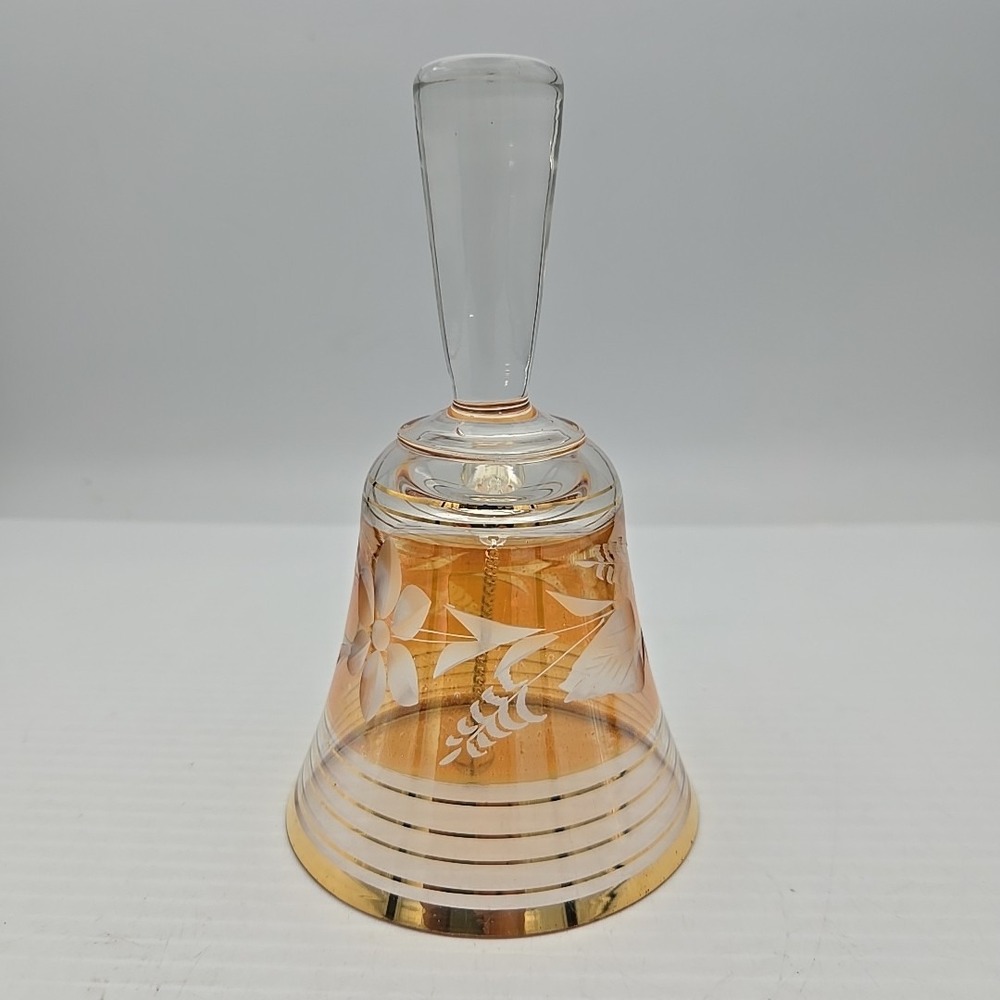 Vintage Glass Bell Yugoslavia Sapska Fabrika Stakla Paracin Cut Glass Gold